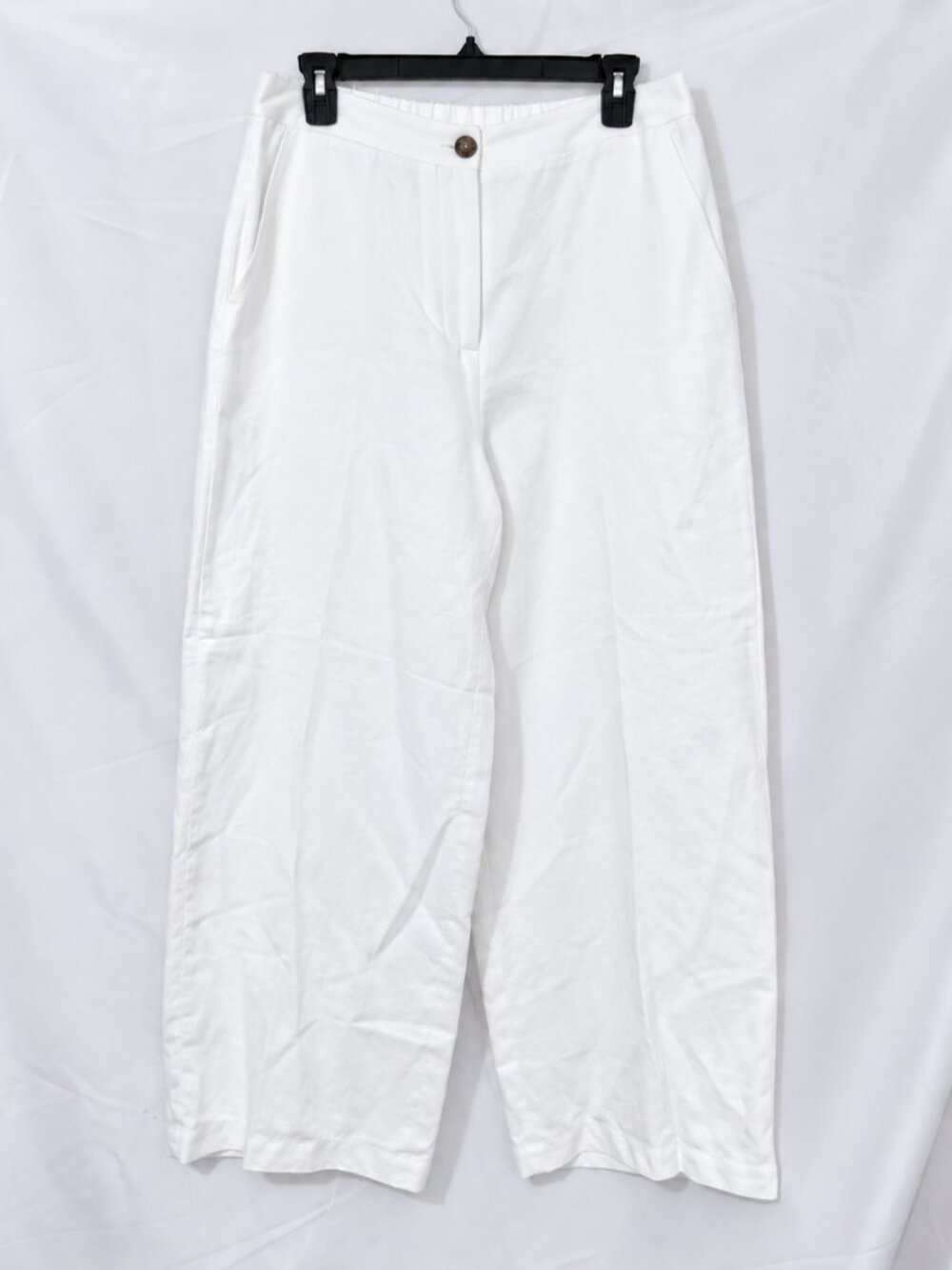 MAYE Estella Linen Blend Wide Leg Pants Ivory White Elastic Waist M - Picture 2 of 15